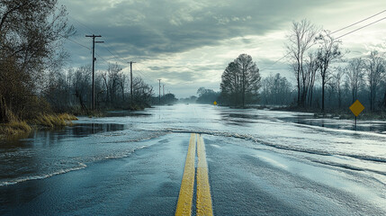Flooded road after hurricane