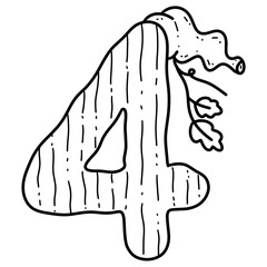 Number 4 Whimsical pumpkin Alphabet and Numbers Doodle Design