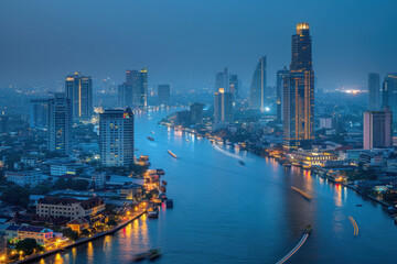 Obraz premium Majestic Nighttime Cityscape with River View 