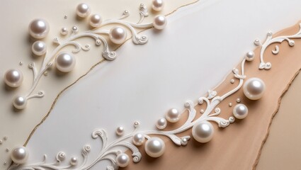 진주 장식이 있는 베이지와 화이트톤의 배경