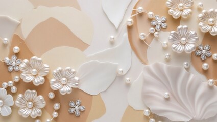 진주 장식이 있는 베이지와 화이트톤의 배경