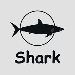 Black logo with shark. Vector on gray background