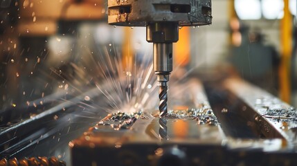Magnetic drill press on steel beam