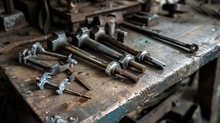 Metal shaping tools on a bench