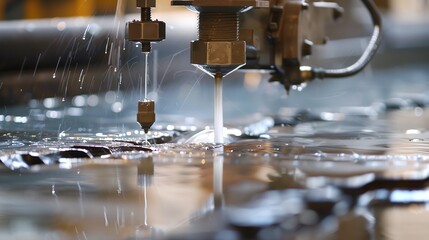 Water jet cutter slicing through metal