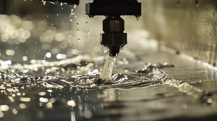 Water jet cutter slicing through metal