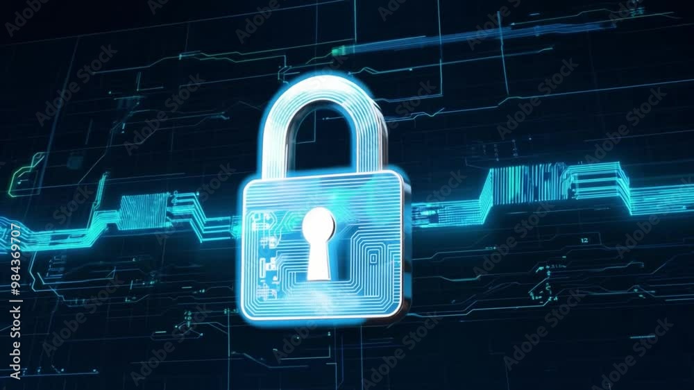Aufkleber the digital padlock stands prominently against a high-tech network backdrop, symbolizing the importa