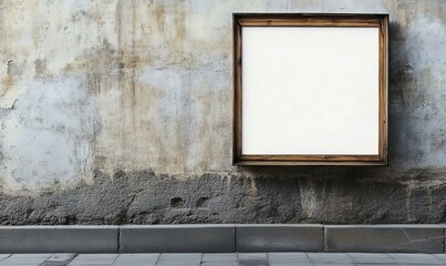 Blank wooden framed sign on a wall.