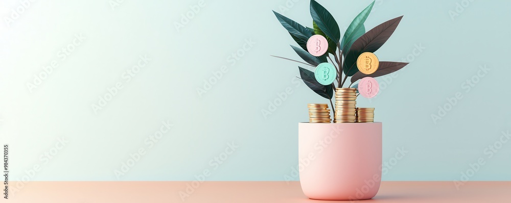 Poster Bitcoin plant growing in a pink pot.