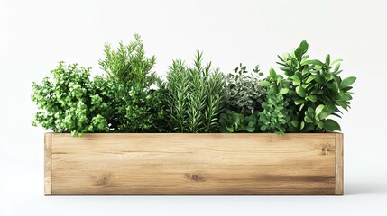 Wooden Planter Box Filled with Assorted Green Plants