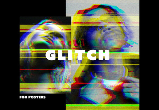 Offset Printing Glitching Poster Photo Effect Mockup