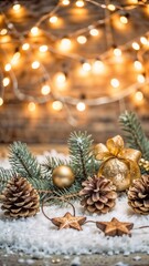 Obraz premium Warm and cozy Christmas scene with glowing lights and golden decorations