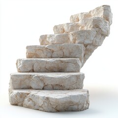 Contemporary white stone stairs on a white background represent progress, gradual growth along the way, a medium for graphic design.