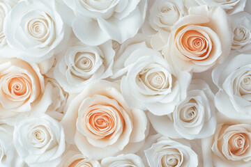 Elegant and Luxurious Wedding Roses Floral Background with Delicate Soft Pastel Colors Featuring Beautiful White, Pink, and Peach Blossoms for Romantic Celebrations and Wedding Invitations Cards