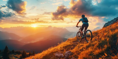 Outdoor sports photography for adventure backgrounds, wallpapers, or active lifestyle themes featuring cycling through nature during sunset.