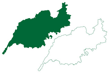 Madurai district (Tamil Nadu State, Republic of India) map vector illustration, scribble sketch Madurai map