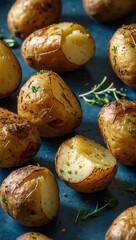 Boiled Potatoes with Skins and Herb Garnish on Gray Background