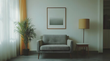 Living Room Interior Design with Armchair, Lamp, and Plant