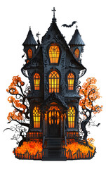 Spooky Haunted House with Glowing Windows at Night