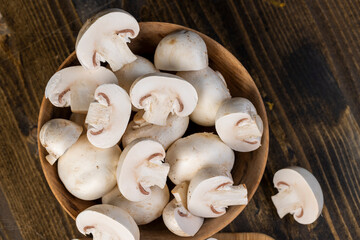 fresh, not cooked mushrooms, white champignons