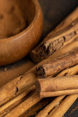 cinnamon tree bark with golden powder
