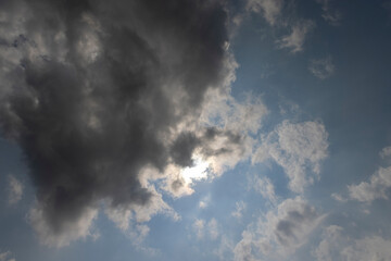 blue sky with clouds and sun