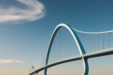 Obraz premium A serene and majestic sky blue arch bridge stands prominently against a crisp, clear blue sky with a few wispy white clouds