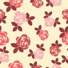 Seamless beautiful hand drawn roses flowers pattern background