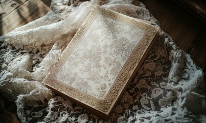 Lace fabric and a decorative book.