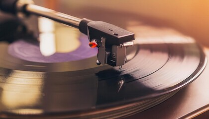 Close-up of a record player needle on vinyl.