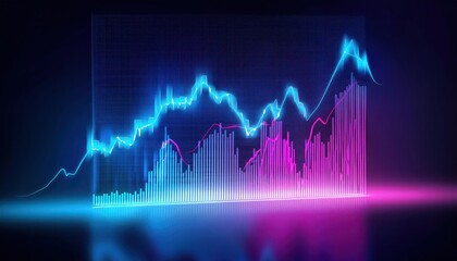 Naklejka premium Abstract neon graph showing growth in a dark room.