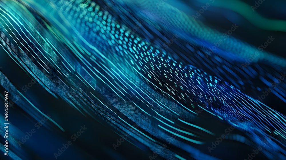 Poster abstract digital background with glowing blue lines and binary code.