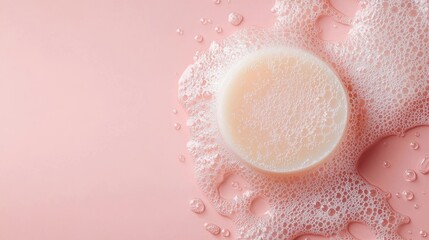 Fresh Round Soap Bar with Fluffy Foam and Bubbles on Vibrant Background