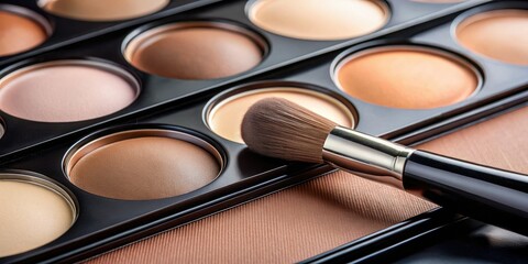 A makeup palette reveals its secrets, showcasing a range of contour shades from soft to deep, alongside a precision brush for effortless application.