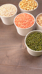 Assorted different types of beans and cereals grains. Set of indispensable sources of protein for a healthy lifestyle. Everyday use at Indian households.
