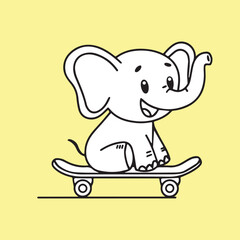 Cute Elephant on Skate board vector illustration