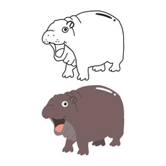 baby hippo doodle for coloring book page