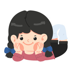 Cute Kid girl laying on floor cartoon