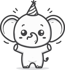 Cute Elephant cartoon wearing birthday cap 