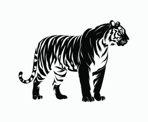 Naklejka premium Wild animal tiger silhouette EPS vector isolated illustration template on a white background