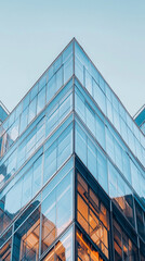  modern glass building with blue and orange reflections on windows hd phone wallpaper