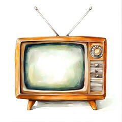 Vintage Television Watercolor Illustration