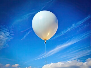 Obraz premium A solitary white balloon drifts effortlessly, its pristine shape defined against the spotless canvas of a sunny day's sky.