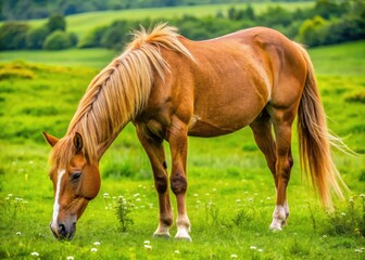 A sprightly colt with a short, tidy mane roams freely in a vibrant green meadow, his shiny black hide absorbing the warmth.