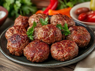 A Köfte. The most popular Turkish dishes. Turkish meatballs made from ground beef or lamb, mixed...