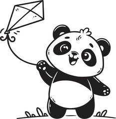 Cute Panda Flying Kite vector