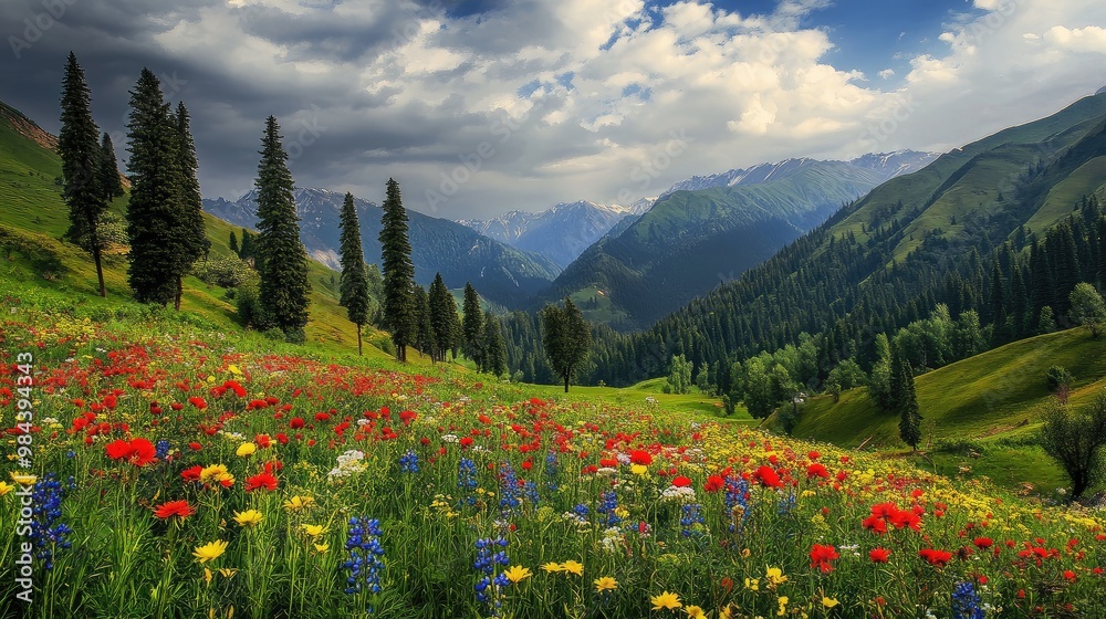 Poster meadow with flowers