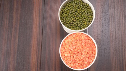 Assorted different types of beans and cereals grains. Set of indispensable sources of protein for a healthy lifestyle. Everyday use at Indian households.