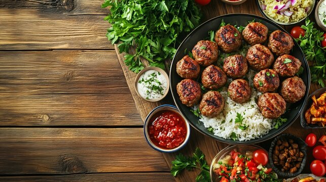 A K&ouml;fte. The most popular Turkish dishes. Turkish meatballs made from ground beef or lamb, mixed with spices and grilled or fried. They are often served with sides like rice, grilled vegetables.