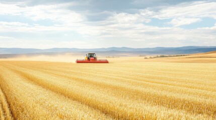 Obraz premium Harvesting wheat in a golden field